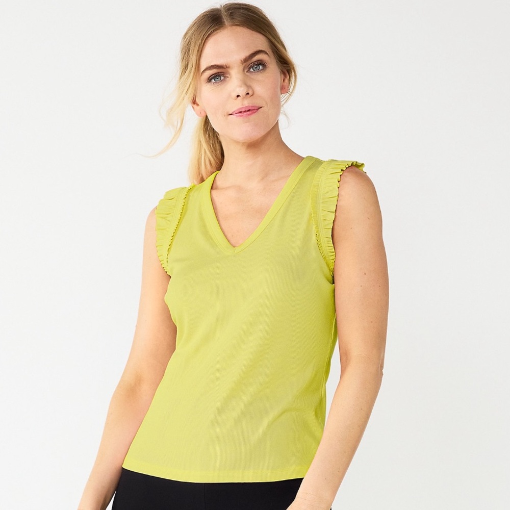💚 Nine West Ribbed Ruffle Tank NWOT 💚